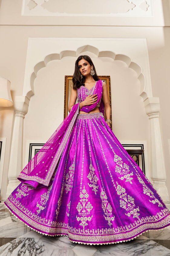 Aadab Lehenga Set, Violet, image 1
